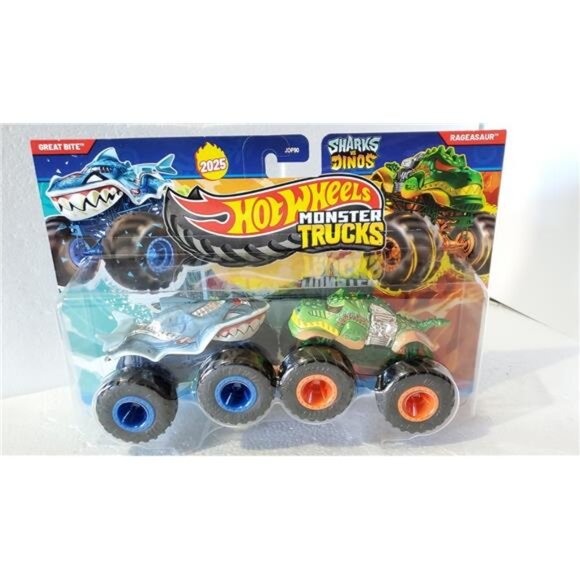 Hot Wheels Monster Trucks 2025 Great Bit vs Rageasau – Sharks vs Dinos 2-Pack - Picture 1 of 5